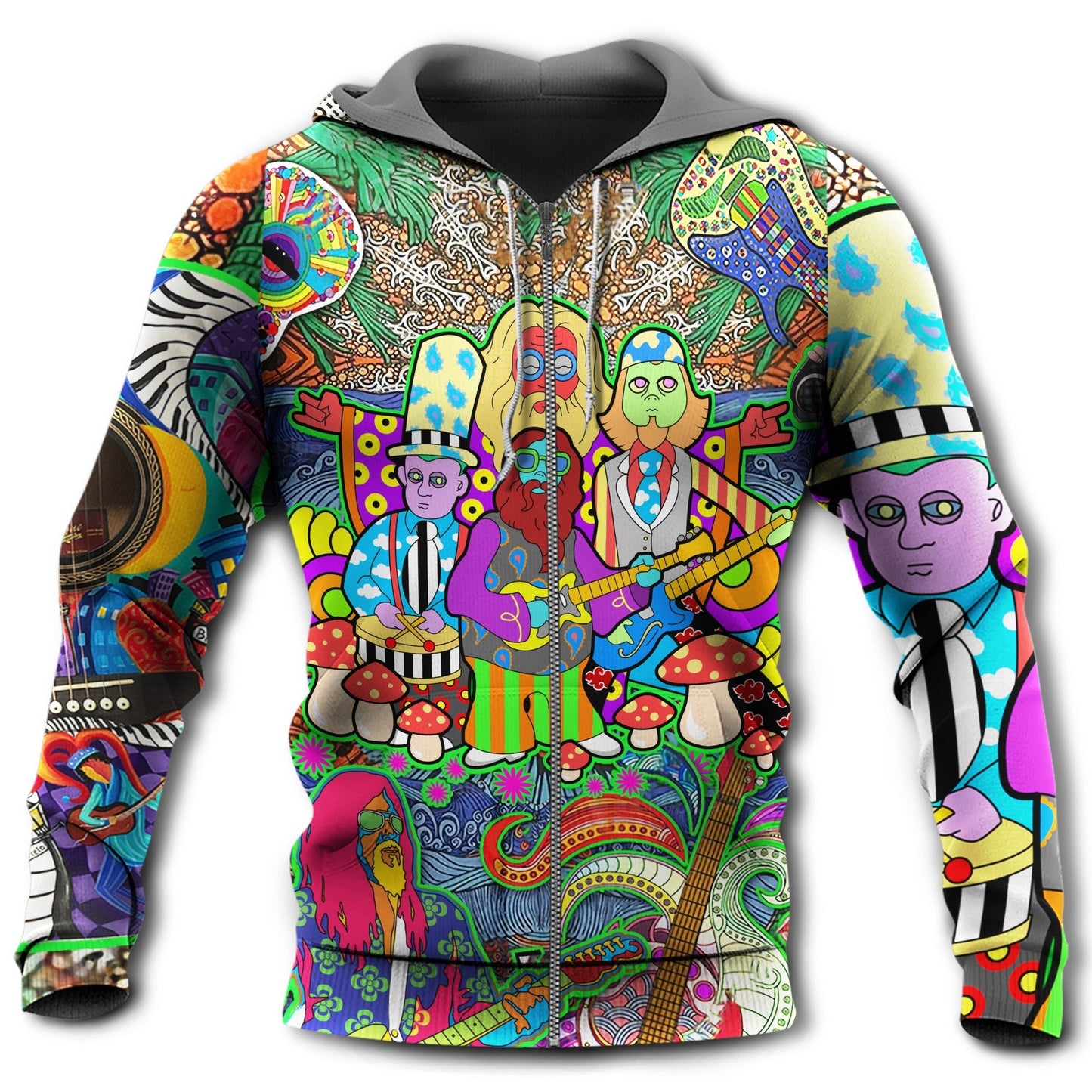 Hippie Electric Guitar Peace Hoodie For Musicians Weekend Travel And Thoughtful Gift Giving