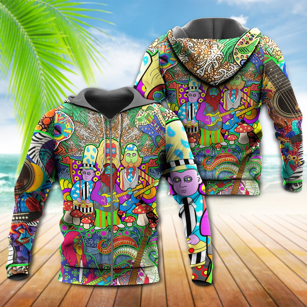 Hippie Electric Guitar Peace Hoodie For Musicians Weekend Travel And Thoughtful Gift Giving