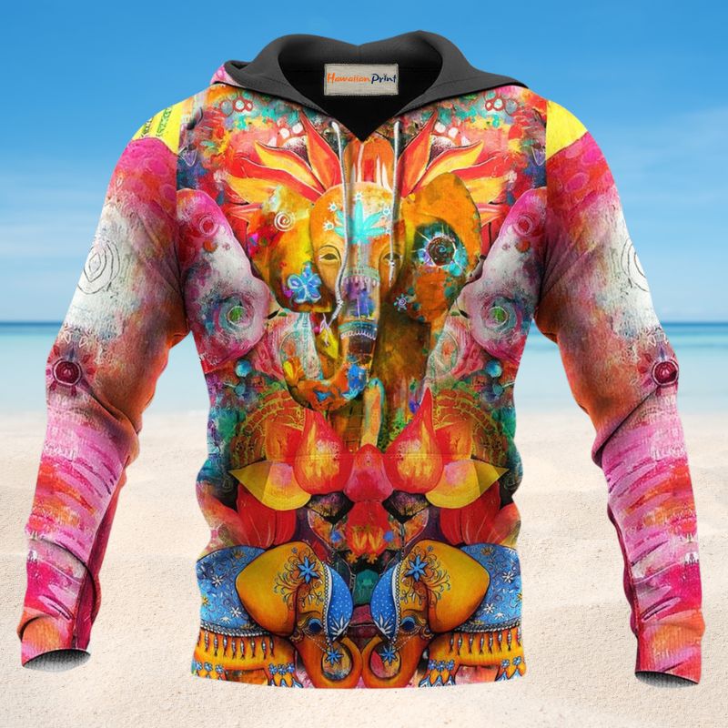 Hippie Colorful Elephant Hoodie For Bohemian Streetwear Festivals Travel And Everyday Comfort