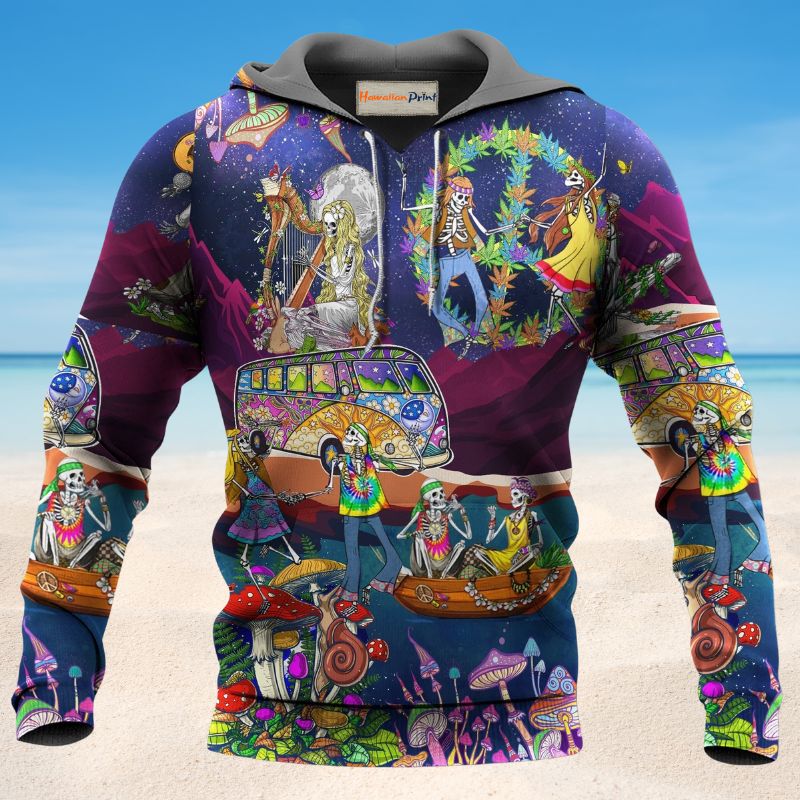 Hippie Dark Skull Dancing Moon Hoodie For Peaceful Casual Style Weekend Travel And Comfort