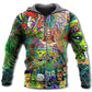 Hippie Colorful Mushroom Alien Bus Hoodie For Colorful Streetwear Festivals And Comfortable Daily Wear