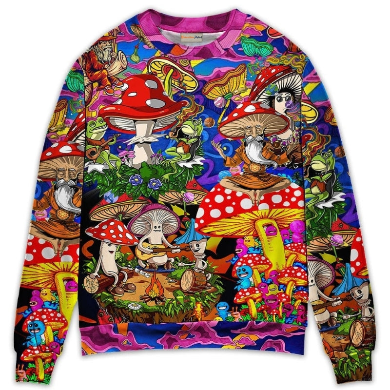 Hippie Mushroom Joyful Companions Sweater For Bohemian Style Festivals Travel And Casual Everyday Wear