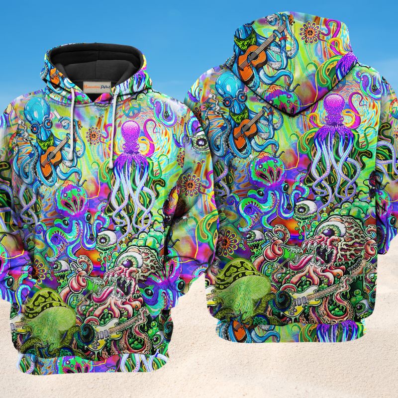 Hippie Octopus Music Love Hoodie For Studio Sessions Casual Events And Comfortable Daily Style