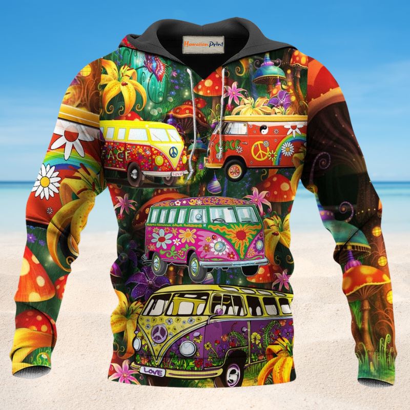 Hippie Funny Peace Bus Hoodie For Relaxed Streetwear Outdoor Gatherings And Travel