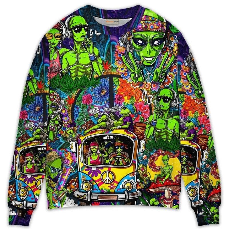 Hippie Space Alien Cosmic Sweater For Psychedelic Art Fans Outdoor Events And Distinctive Gifts