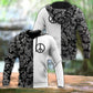 Hippie Black White Symbol Pattern Hoodie For Relaxed Streetwear Outdoor Gatherings And Travel