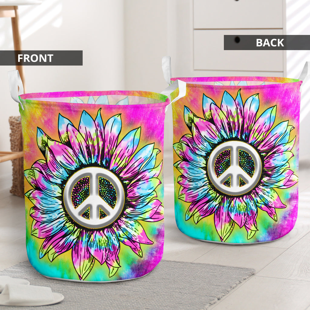 Hippie Flower Color Laundry Basket For Room Home Organizer