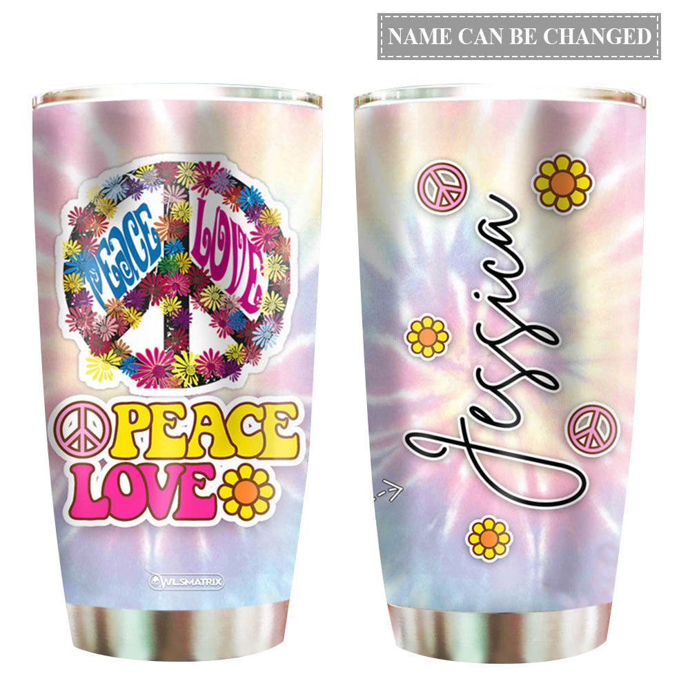 Hippie Peace And Love Personalized 20 Oz Tumbler For Coffee Travel And Daily Drinks