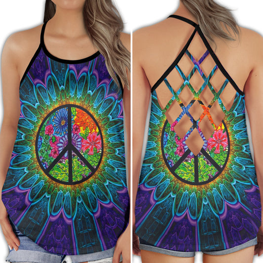 Hippie Peaceful Beautiful Hollow Tank Top For Yoga Workouts And Festival Wear
