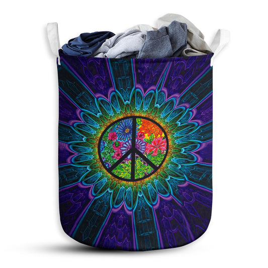 Small Size Hippie Sign Purple Laundry Basket For Bathroom Bedroom Storage