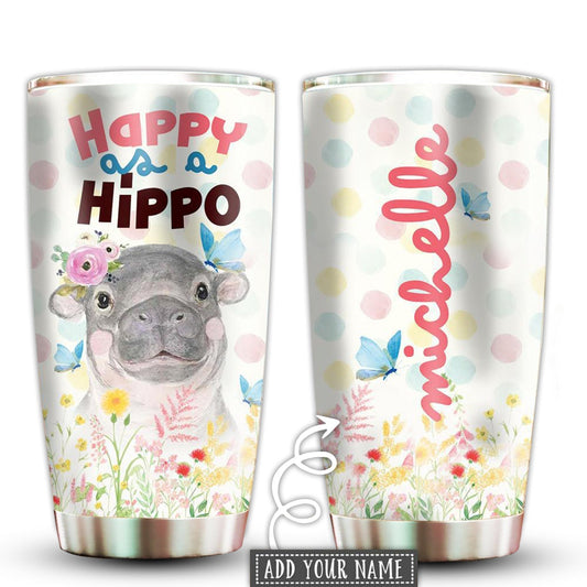 Hippo Happy As A Hippo Personalized 20 Oz Tumbler For Coffee Travel And Daily Drinks