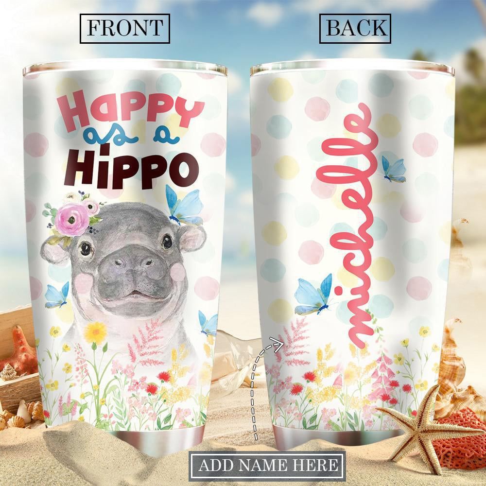 Hippo Happy As A Hippo Personalized 20 Oz Tumbler For Coffee Travel And Daily Drinks