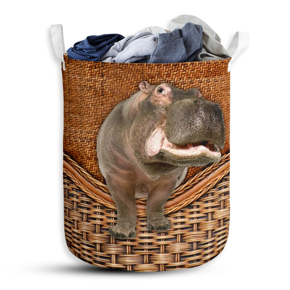 Hippopotamus Rattan Texture Laundry Basket For Bathroom Bedroom Storage