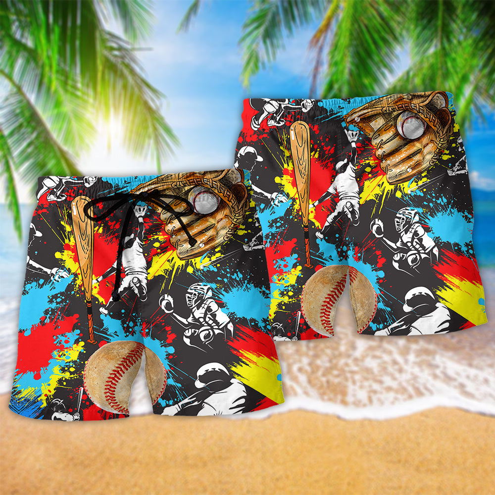 Hockey Painting Colorful Love Beach Shorts Pattern Detail For Sunny Outdoor Activities