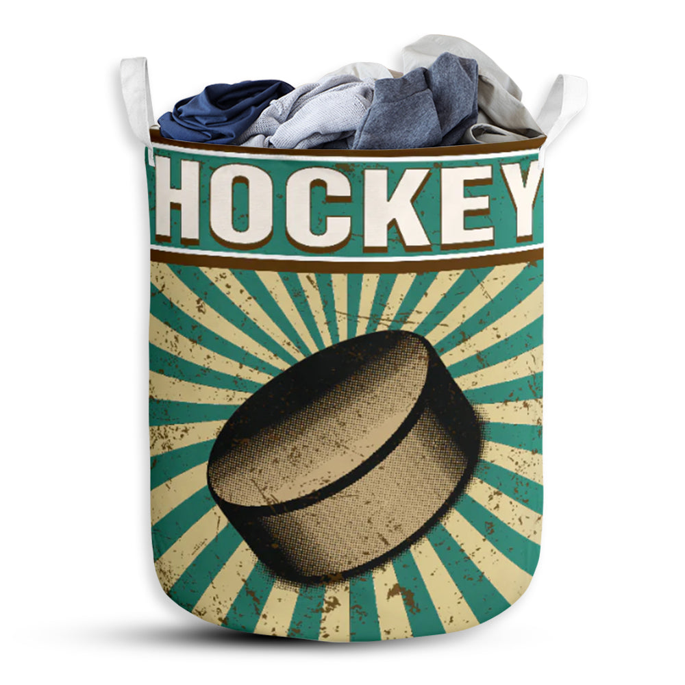 Hockey Retro Sunburst Green Laundry Basket For Bathroom Bedroom Storage