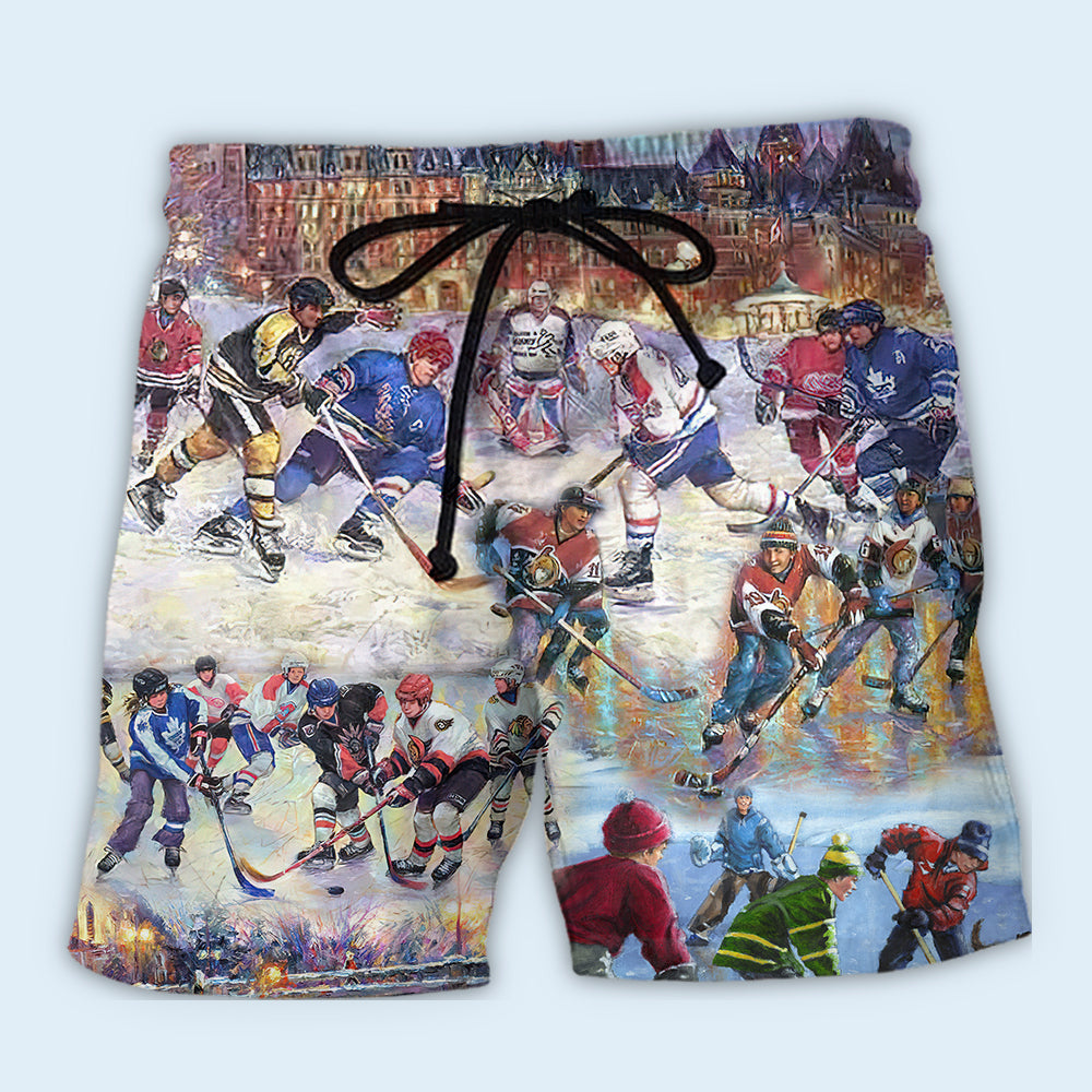 Hockey Sport Colorful Beach Shorts Print Detail For Beach Activities And Vacation Wear