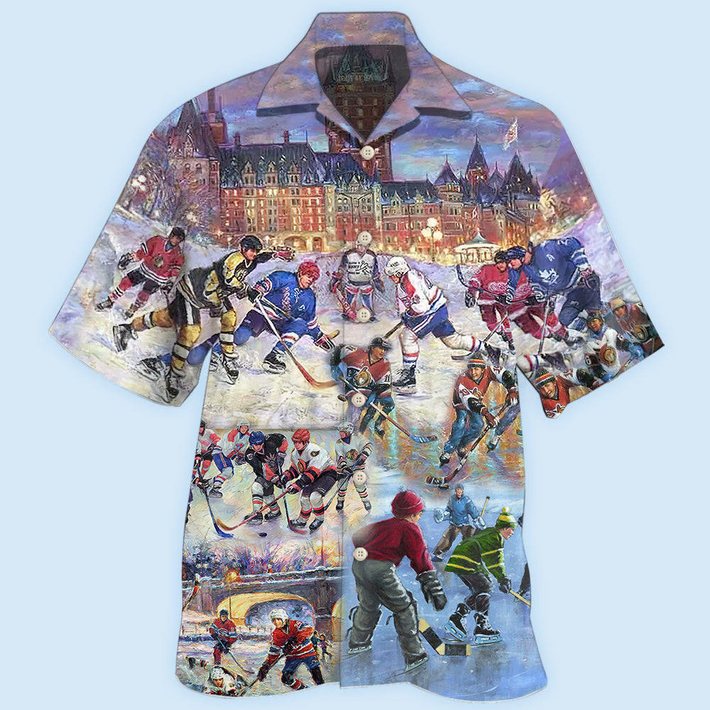 Colorful Ice Hockey Hawaiian Shirt With All Over Print For Vacation Parties Beach Outings And Relaxed Daily Wear