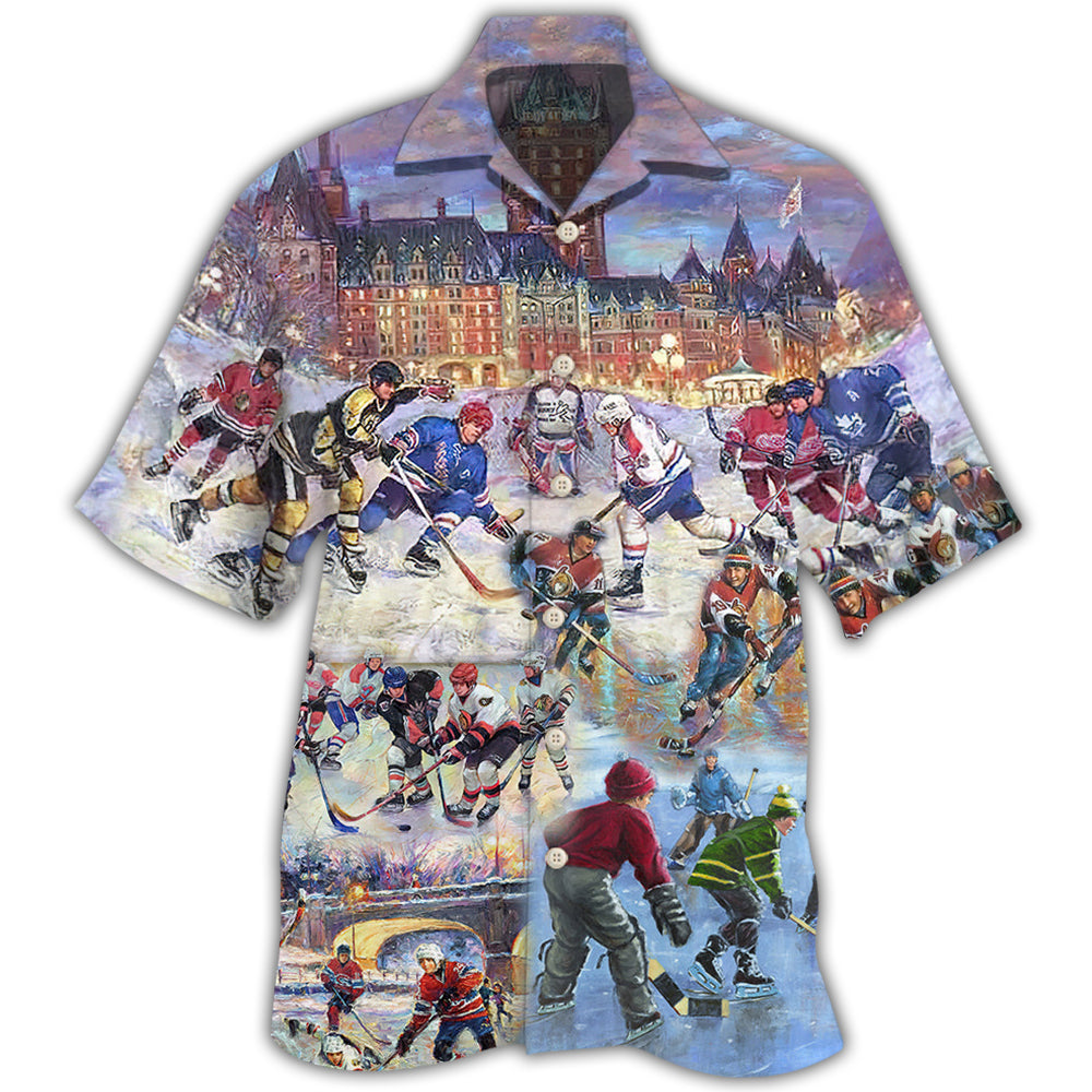 Colorful Hockey Fun Hawaiian Shirt For Island Vacations, Resort Wear, And Relaxed Seasonal Style