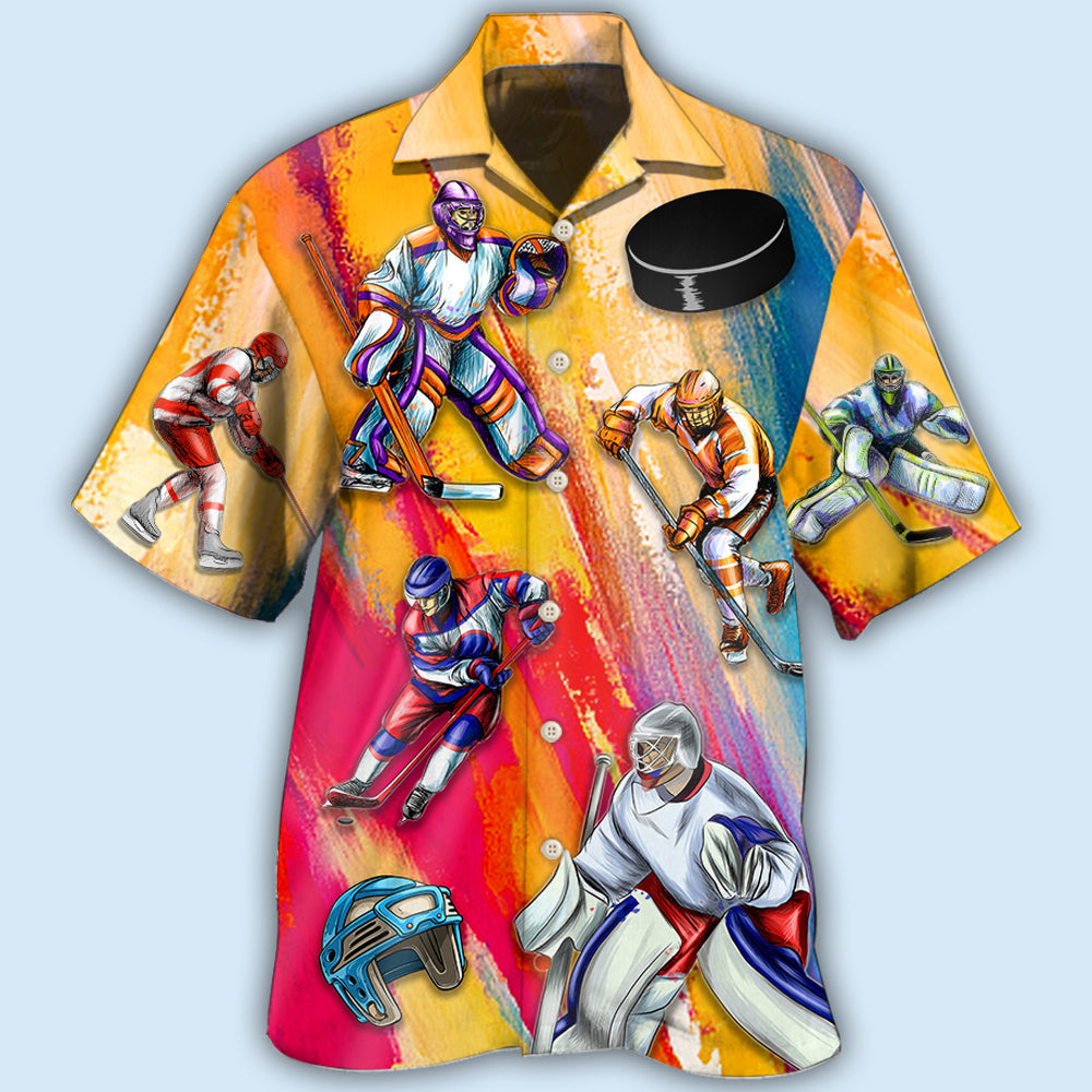 Ice Hockey Hawaiian Shirt With All Over Print For Summer Vacation Beach Travel And Casual Wear