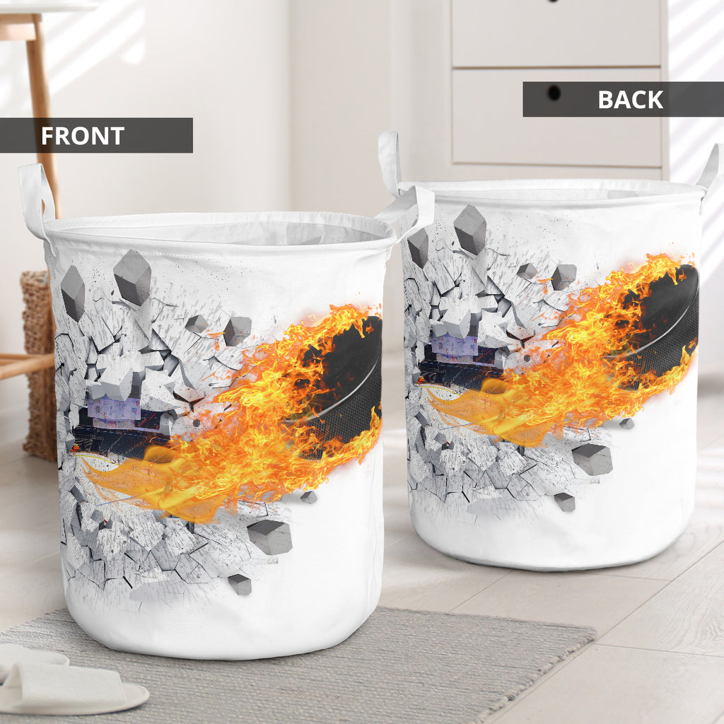 Hockey Fire Flying Laundry Basket For Room Home Organizer