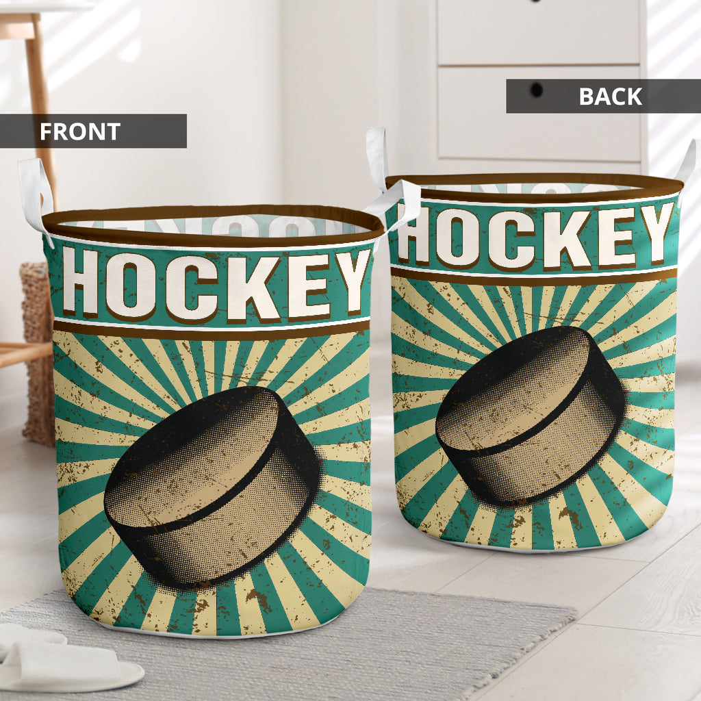 Hockey Retro Sunburst Green Laundry Basket For Room Home Organizer