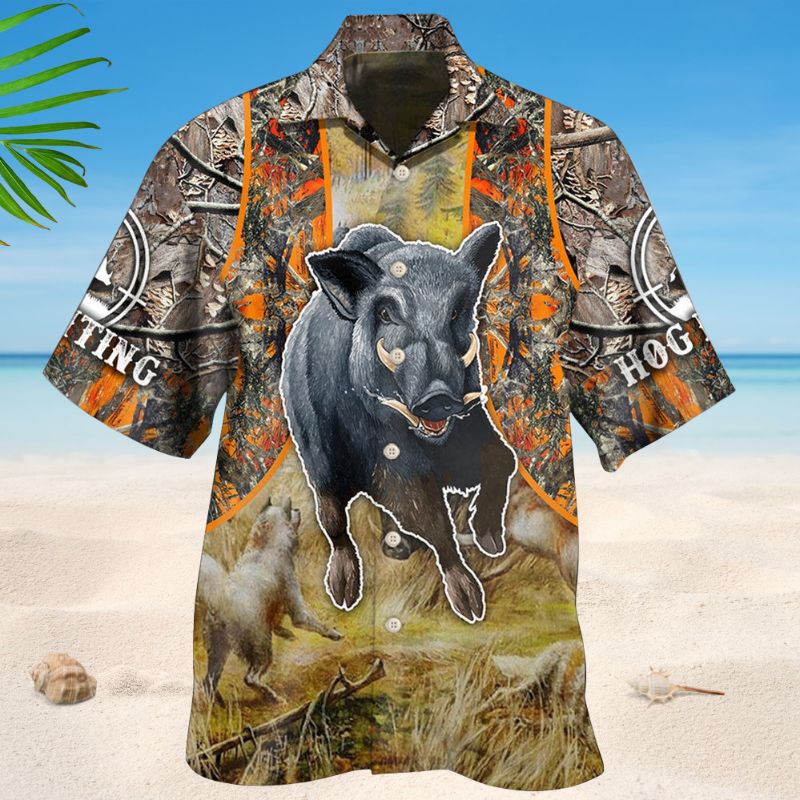 Hog Hunting Camo Pattern Hawaiian Shirt For Tropical Holidays, Outdoor Gatherings, And Everyday Comfort