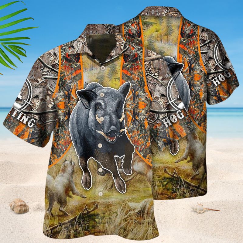 Hog Hunting Camo Pattern Hawaiian Shirt For Tropical Holidays, Outdoor Gatherings, And Everyday Comfort
