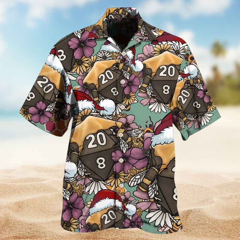 Honey Bee Dice Christmas Hawaiian Shirt For Island Vacations, Resort Wear, And Relaxed Seasonal Style