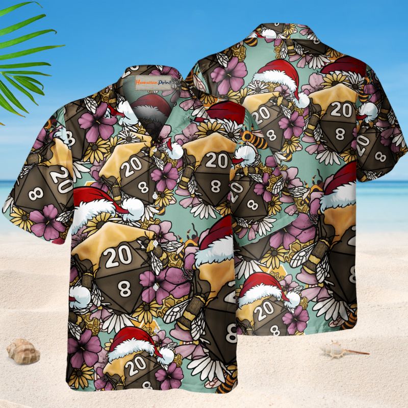 Honey Bee Dice Christmas Hawaiian Shirt For Island Vacations, Resort Wear, And Relaxed Seasonal Style