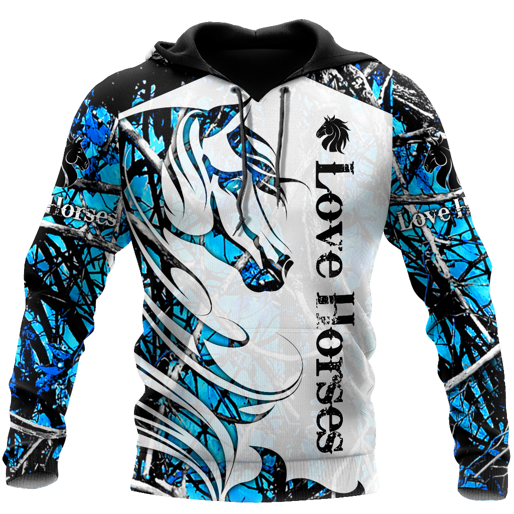 Blue Horse Camo Pattern Hoodie For Western Casual Wear Travel And Thoughtful Gifting