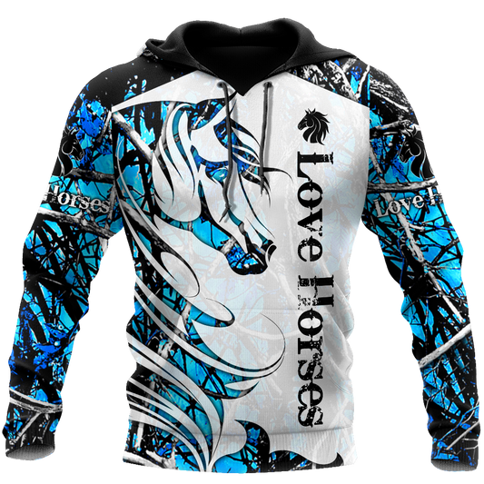 Blue Horse Camo Pattern Hoodie For Western Casual Wear Travel And Thoughtful Gifting