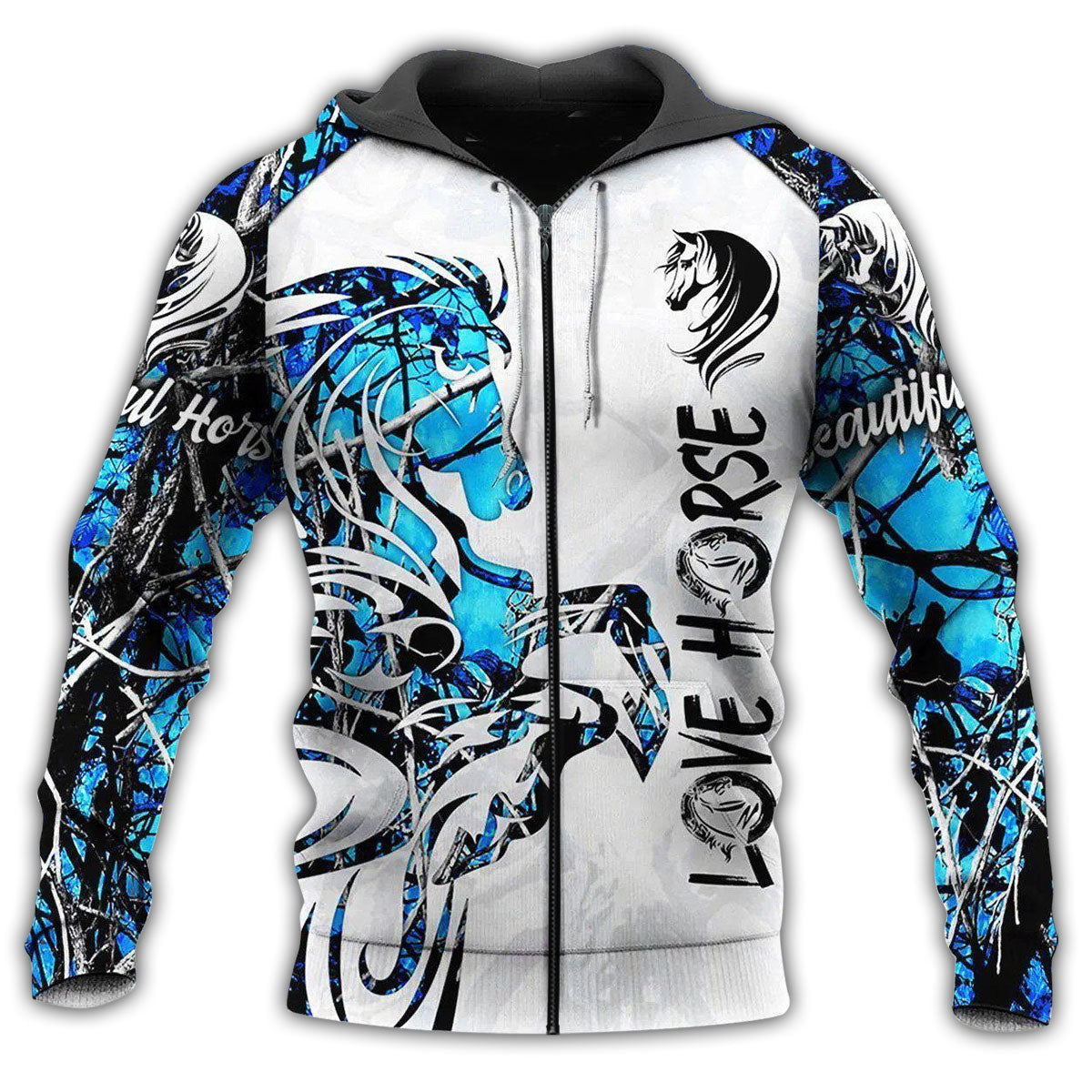 Blue White Horse Love Life Hoodie For Equestrian Enthusiasts Casual Wear And Weekend Travel