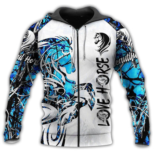 Blue White Horse Love Life Hoodie For Equestrian Enthusiasts Casual Wear And Weekend Travel