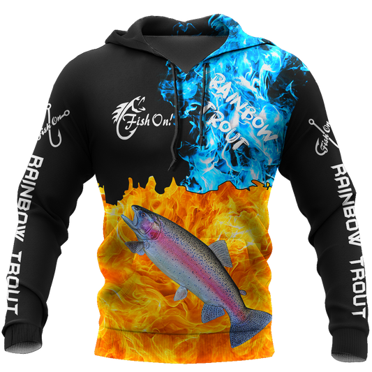 Rainbow Trout Fire Hoodie For Lakeside Adventures Casual Streetwear And Seasonal Travel