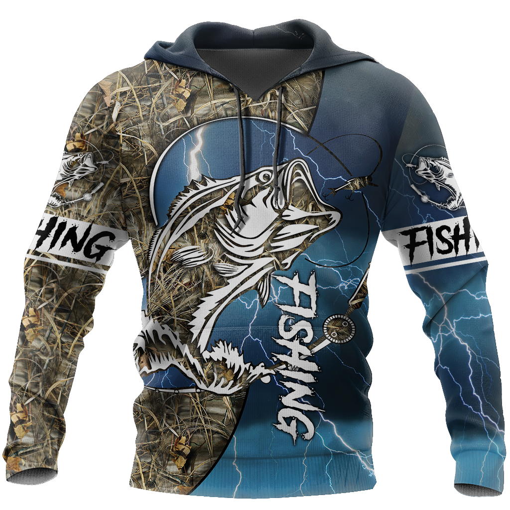 Blue Bass Fishing Sport Hoodie For Anglers Nature Trips Holidays And Relaxed Layering