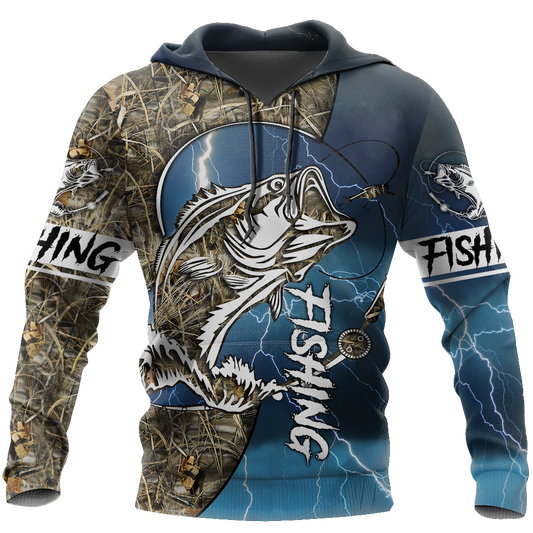 Blue Bass Fishing Sport Hoodie For Anglers Nature Trips Holidays And Relaxed Layering