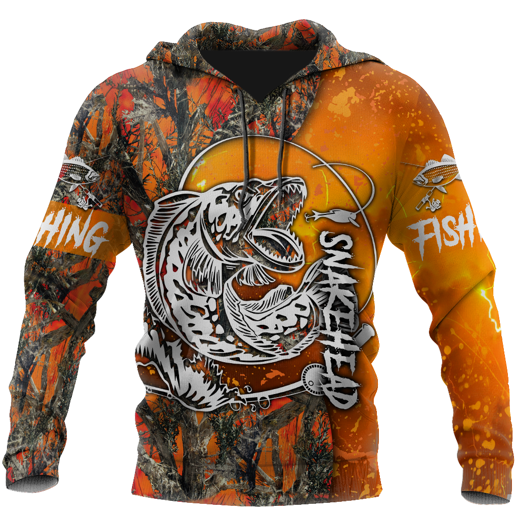 Orange Snakehead Fishing Camo Hoodie For Angling Enthusiasts Travel Days And Relaxed Daily Wear