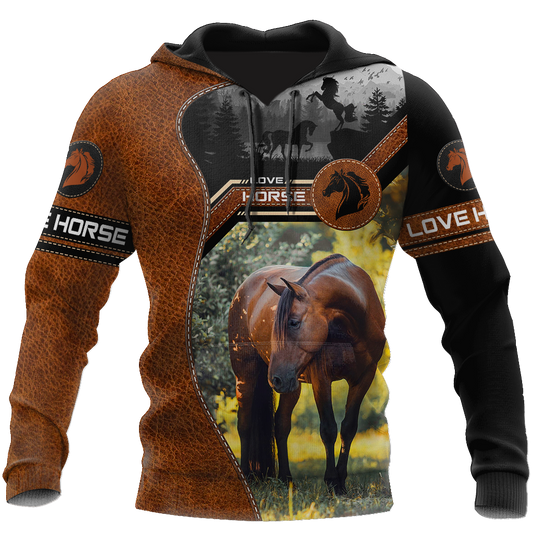 Brown Black Love Horse Hoodie For Rustic Travel Casual Adventures And Gift Giving