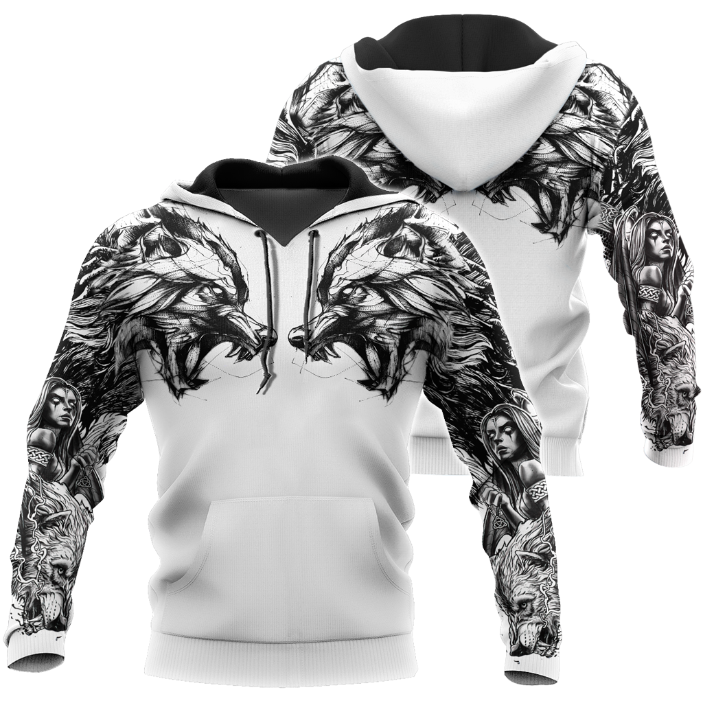 Tattoo Wolf Symmetry Hoodie For Pet Enthusiasts Weekend Outings And Relaxed Daily Style