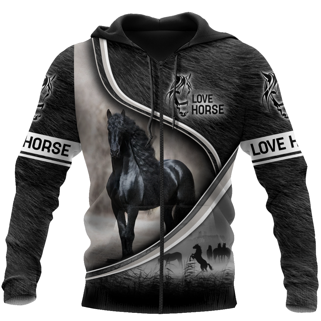 Black Friesian Horse Hoodie For Country Lifestyle Outdoor Trips And Relaxed Everyday Wear