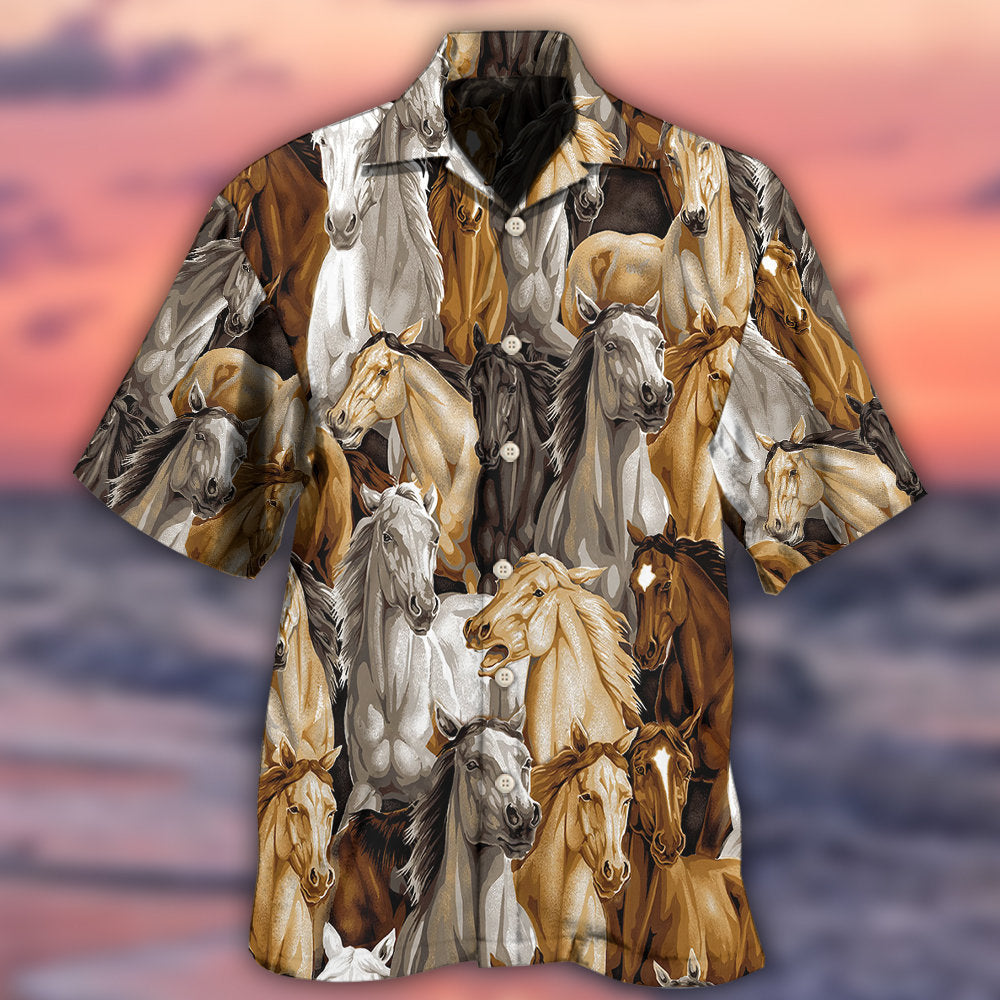 Vintage Classic Creative Horse Hawaiian Shirt For Coastal Getaways, Outdoor Gatherings, And Thoughtful Gift Giving