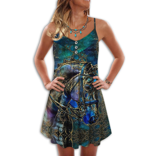 Blue Horse Pattern – Women's Summer Sleeveless V-Neck Camisole Dress