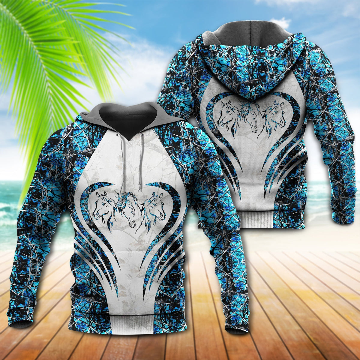 Beautiful Blue Horse Hoodie For Country Lifestyle Outdoor Trips And Relaxed Everyday Wear