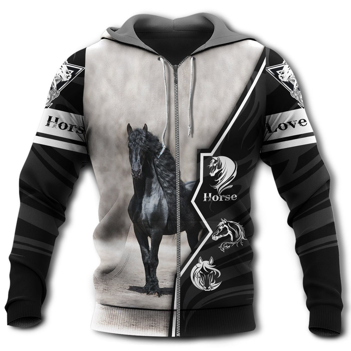 Black Horse Love Hoodie For Country Lifestyle Outdoor Trips And Relaxed Everyday Wear