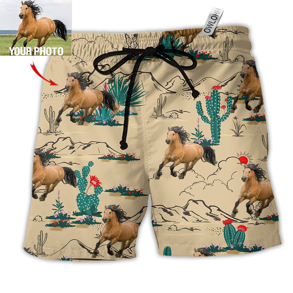 Horse Desert Floral Cactus Custom Hawaiian Print Beach Shorts For Island Getaways And Comfort