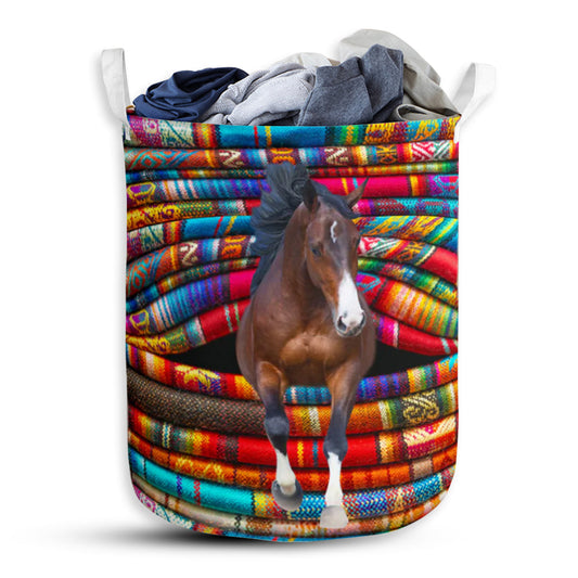 Horse Fabric Rainbow Color Laundry Basket For Bathroom Bedroom Storage