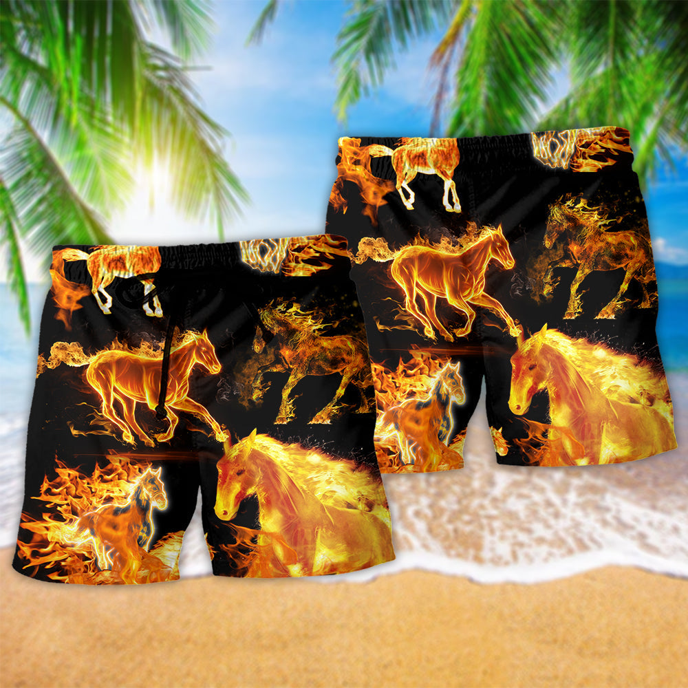 Fire Horse Dark Beach Shorts Pattern Detail For Resort Wear And Warm Weather Wardrobe