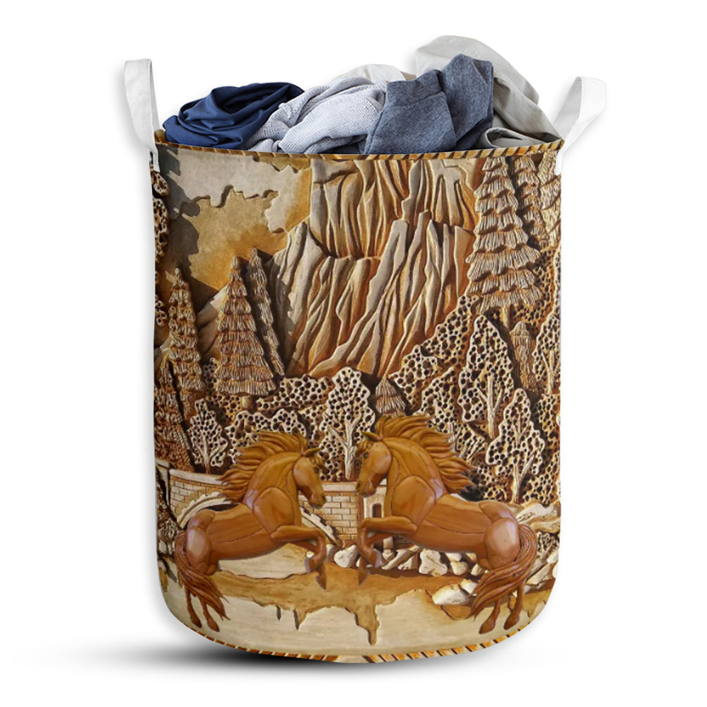 Horse Floral Wood Nice Style Laundry Basket For Bathroom Bedroom Storage