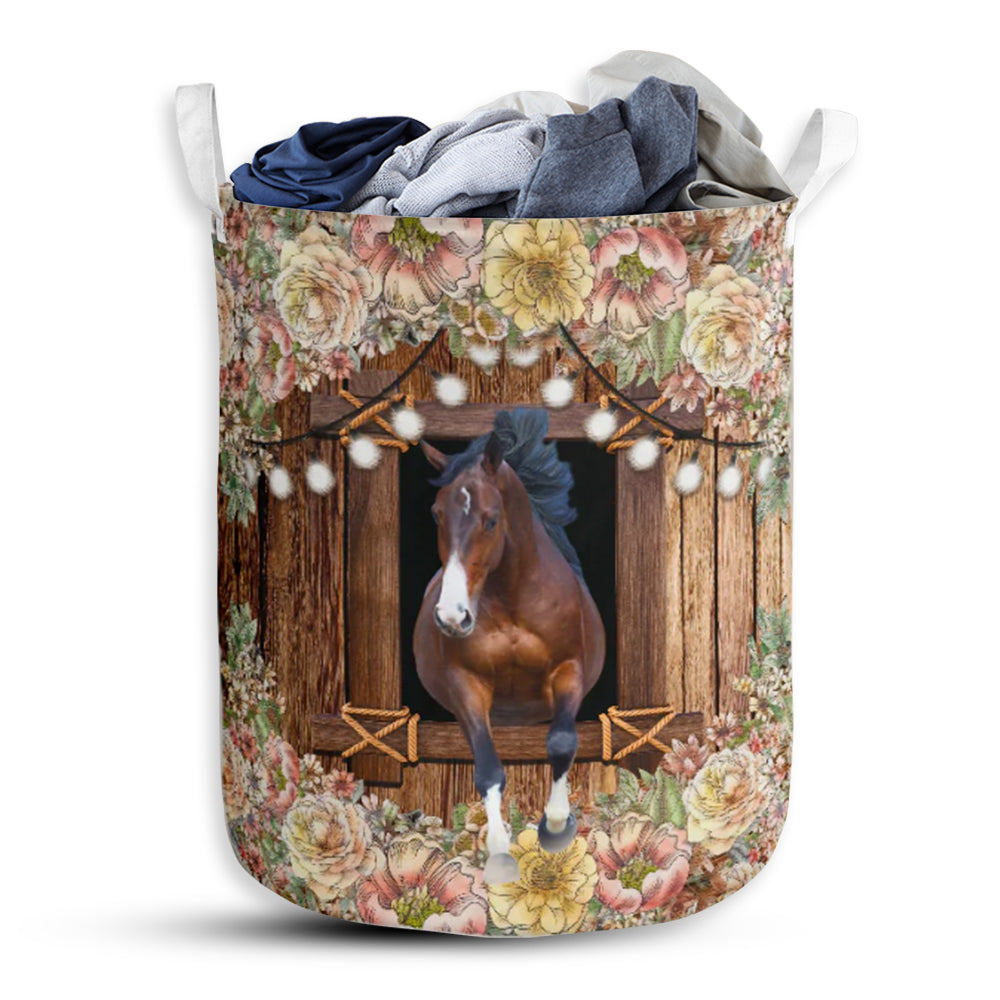 Horse Flower Wood Type Laundry Basket For Bathroom Bedroom Storage