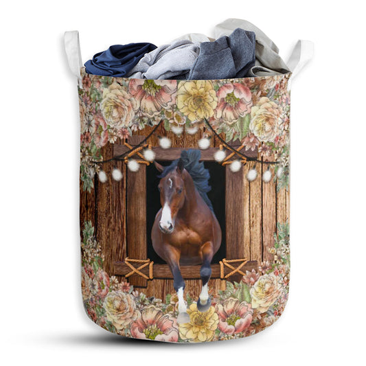 Horse Flower Wood Type Laundry Basket For Bathroom Bedroom Storage